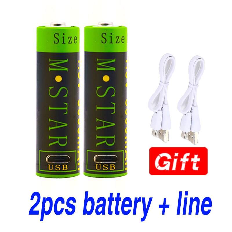 Hohe kapazität 1,5 V 3000mAh AA Akku li-Ion Batterie Polymer mit USB aufladbare Lithium-usb batterie + USB kabel: 2Stck
