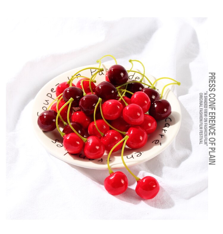INS Photography Props 1 Pair Simulated Cherry Artificial Red Model Fruit for Photo Studio Photography Background DIY Decoration