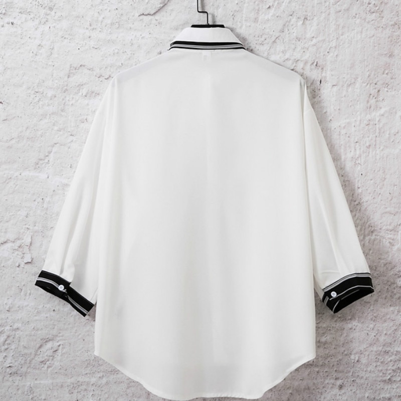 Hommes chemises hommes hauts Patchwork avec cravate Simple loisirs tout-match trois quarts manches Chic coréen mince respirant Chothes en vrac