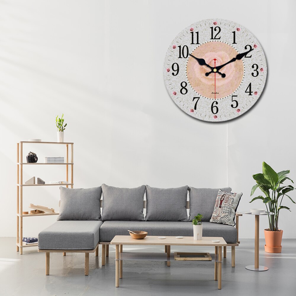 RIHE-Reloj de pared de cartón de madera con Vintage, accesorio con de Rosa y flores, estilo Retro europeo, cafetería y Chic de oficina en casa para decoración, 40CM