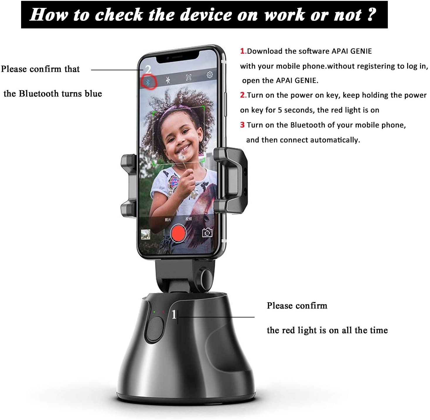 Apai Genie Smartphone Selfie Shooting Gimbal 360° Face &amp; Object Follow Up Selfie Stick for Photo Vlog Live Video Record