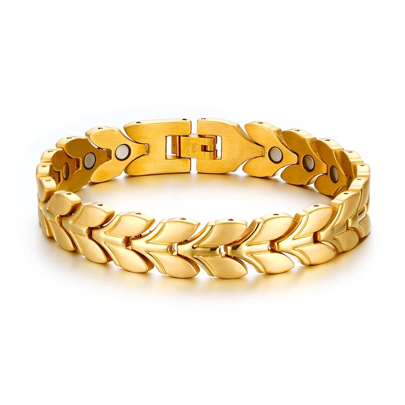 Vnox – Bracelets en chaîne de blé magnétique pour hommes, couleur or: gold