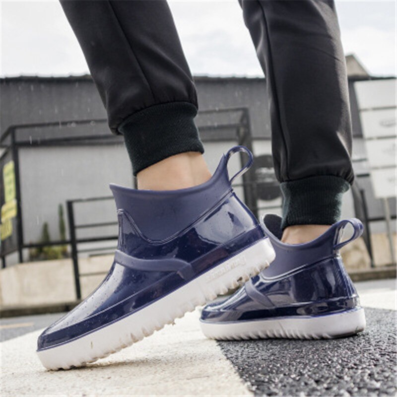 Men's PVC Waterproof Ankle Rainboots Rubber Non-slip Car Wash Kitchen Work Shoes Platform Male Booties zapatos de hombre