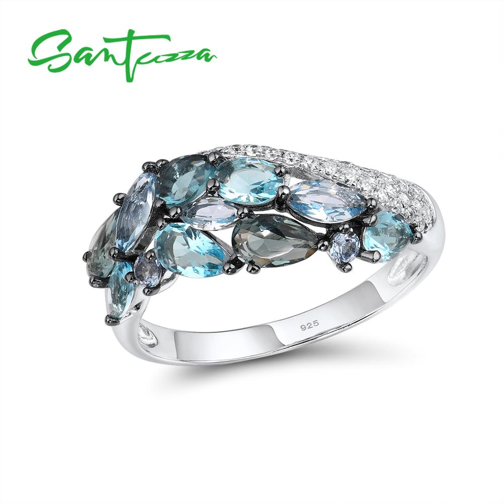 SANTUZZA Echtem 925 Silber Schmuck einstellen Für Frauen Funkelnde Blaue Stein Ohrringe Ring einstellen Zarte Luxus Partei Edlen Schmuck