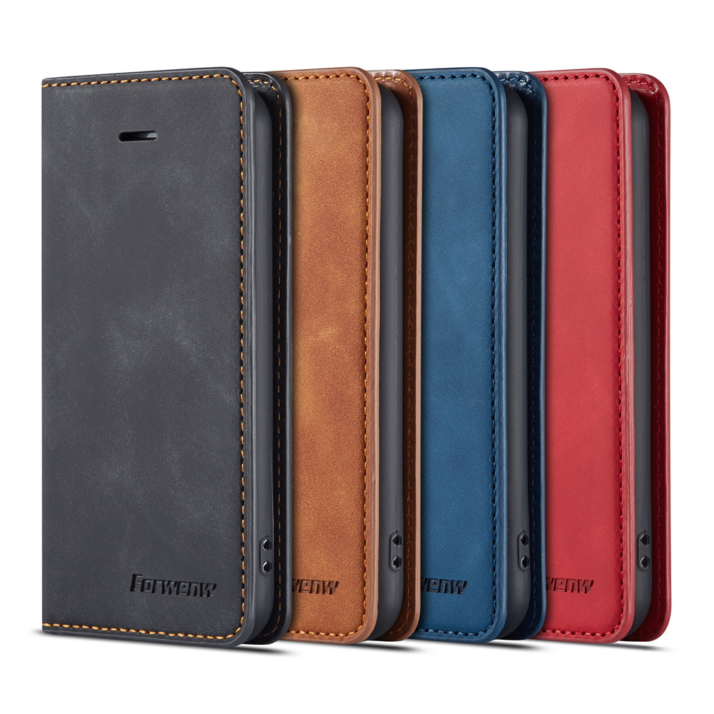 Forwenw magnetische flipcase voor iphone 5 5s se, volledige bescherming, tpu-basis, suède leer, slanke portemonneecase, kaarthouder, telefoontas