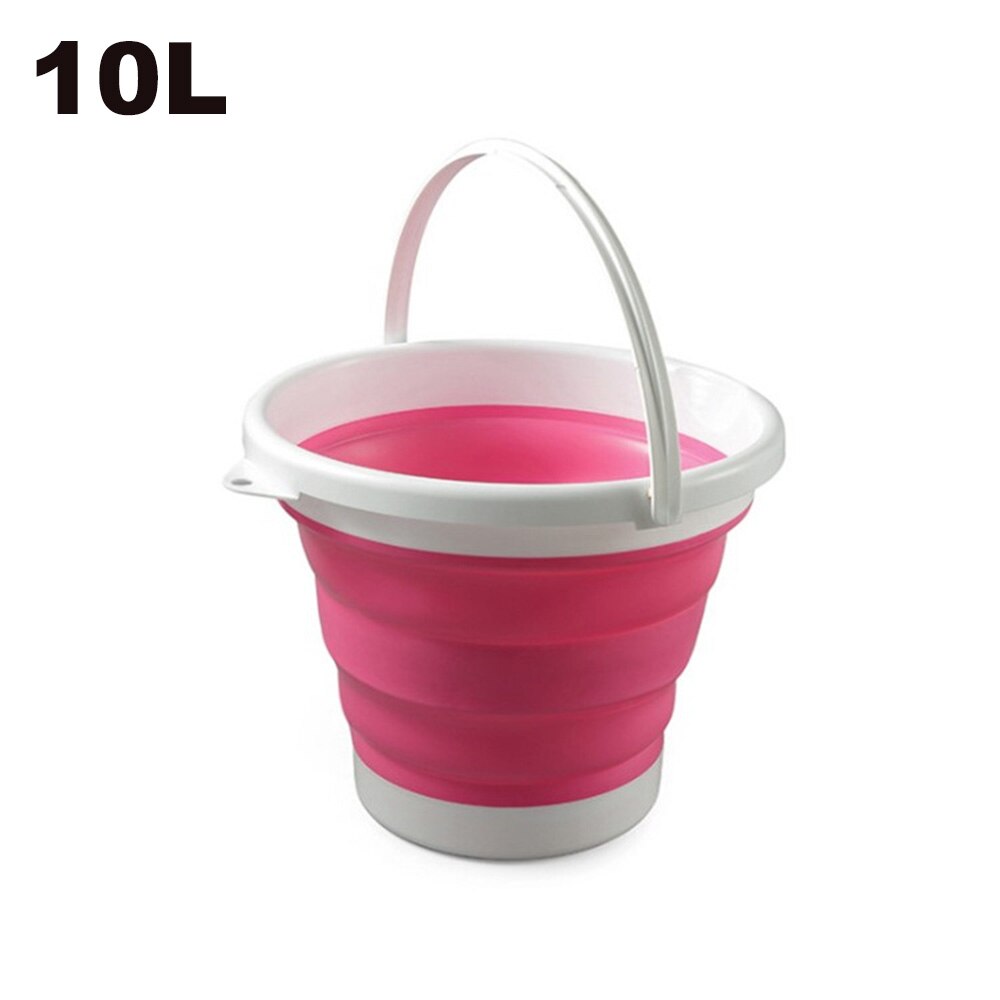 10L Collapsible Bucket 2.6 Gallon Foldable Portable Cleaning Silicone Bucket Space Saving Car Bucket for Garden Camping Fishing: Pink-White 10L