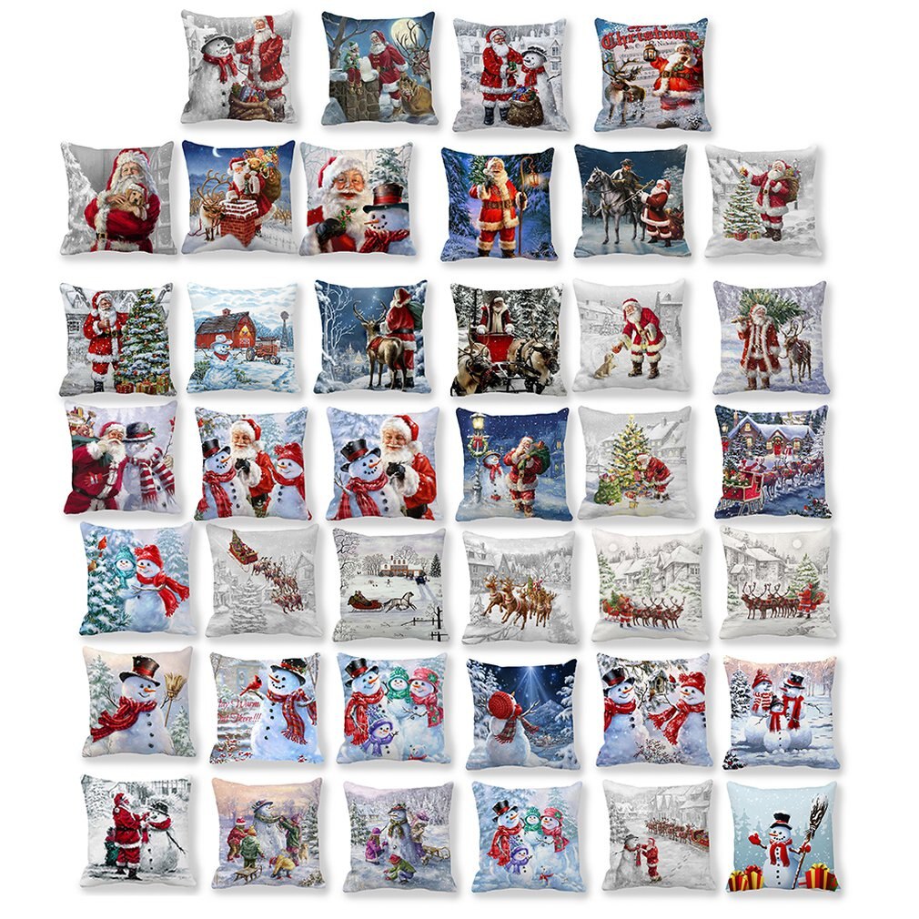 Elk Deer Santa Claus Snowman Christmas Cushion Cover Throw Pillow Xmas Year Decor Home Decoration Polyester Pillowcase