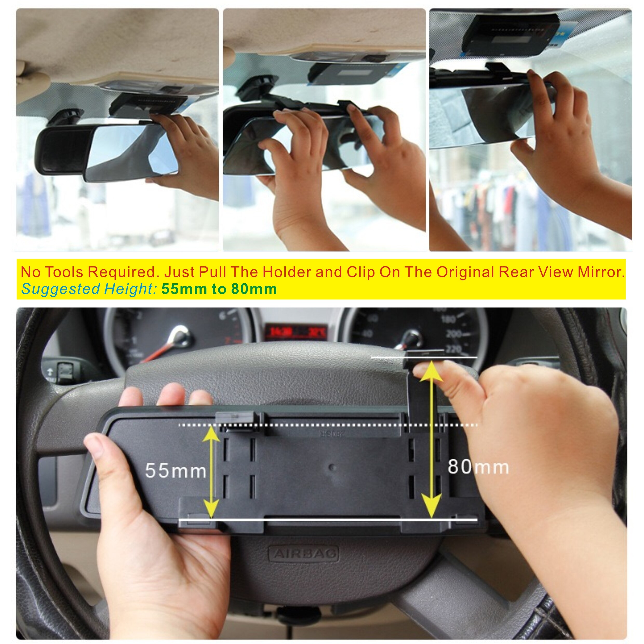 Espejo retrovisor azul de 280mm, sin marco, antideslumbrante, a prueba de roturas, , 11 pulgadas
