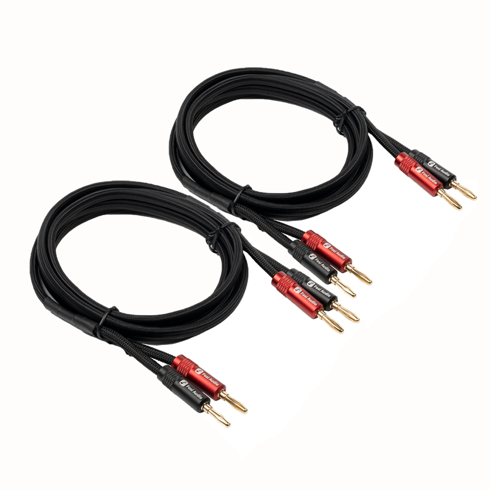 Kabel Głośnikowy Fosi Audio Nylonowy Pleciony - Pozłacane Wtyki Bananowe - 1,8 m + 0,3 m