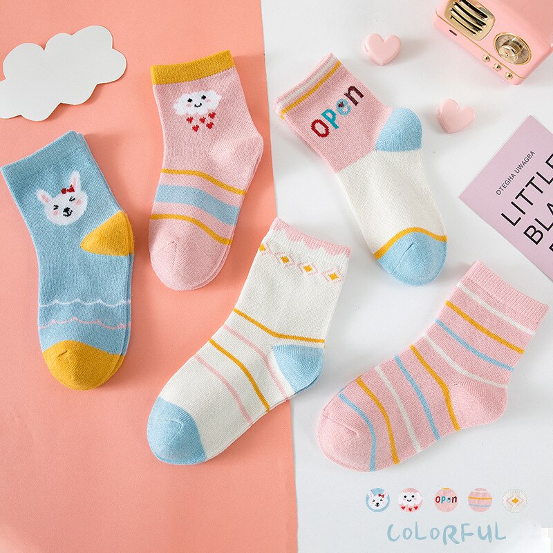 Balleenshiny 5 Paren/partij Kind Sokken Ademend Mesh Katoen Leuke Baby Meisjes Sokken Herfst Winter Kinderen Katoenen Sokken Peuter