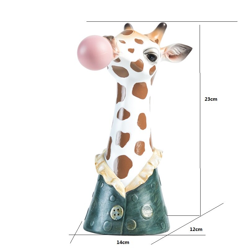 Resin Cartoon Animal Head Vase Flower Pot Bubble Gum Zebra Giraffe Panda Deer Bunny Bear Animal Crafts Decoration