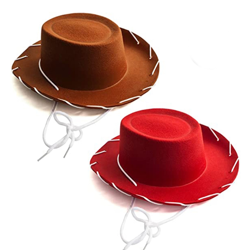 Cool Western Vilt Bruin Rood Cowboyhoed Verstelbare Voor Halloween Rollenspel Festivals Thema Party Kostuums Voor Jongens Meisjes
