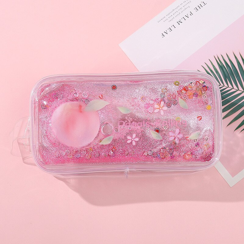 Kinbor glitter söt persika transparent pennfodral stor kapacitet levererar brevpapper förvaring tillbaka till skolan: 6