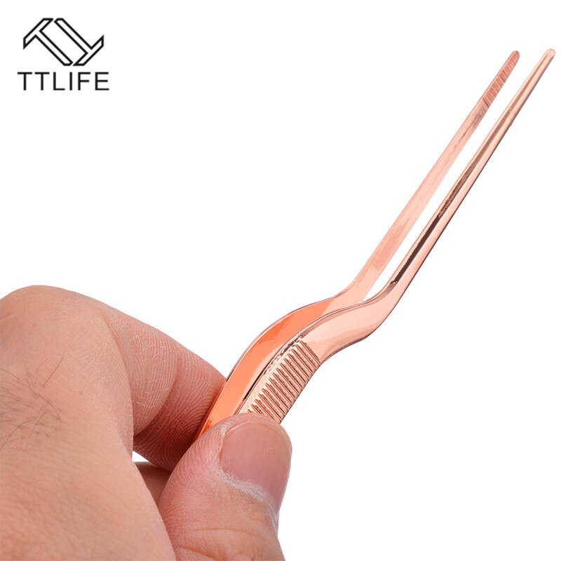 TTLIFE 1 Set 14cm Chef Plating Tweezer Tongs Rose Gold Tweezer Chef Pliers Grill Plating Serving Kitchen Tool