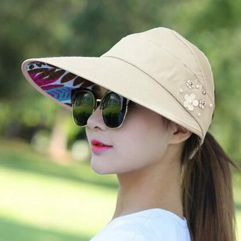 Dihope-sombreros para el sol y la playa para mujer, visera de perla empaquetable, sombrero con cabeza grande, gorro femenino de ala ancha, protección UV, novedad de verano: 6