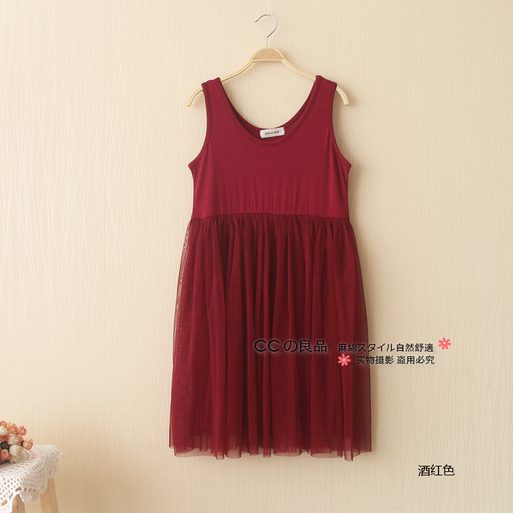 Autumn and winter modal suspender gauze basic underdress lace one-piece dress tank dress high waist plus size full slip female: wine red