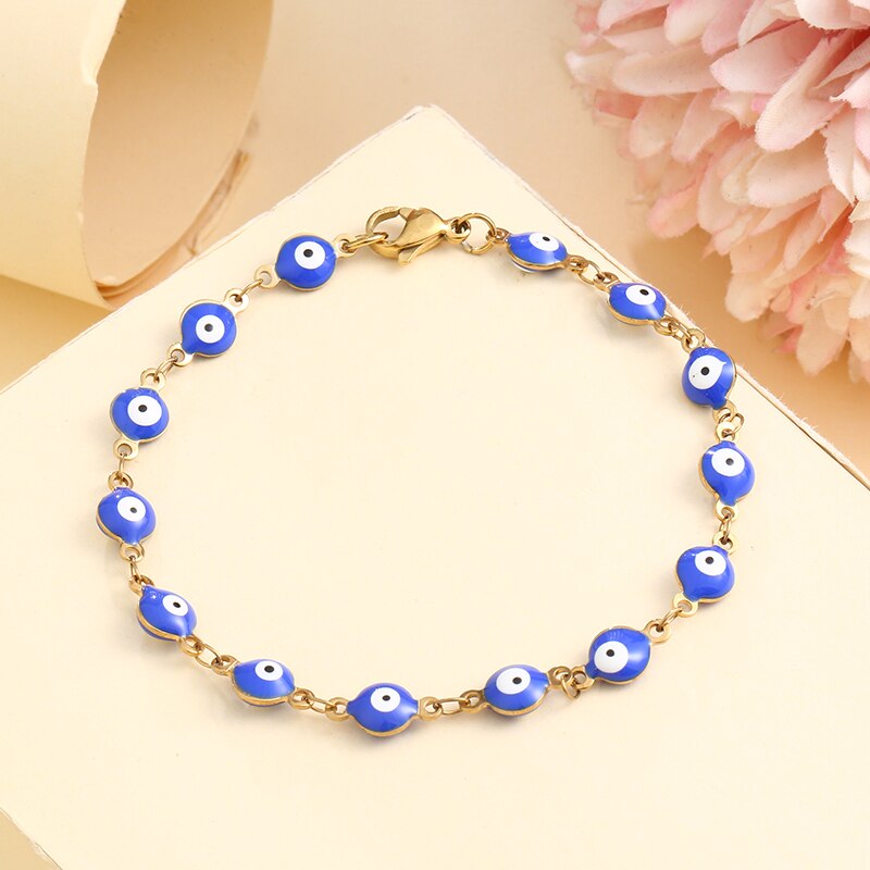 neue 8 Farben Edelstahl Korn Armbinde Für Frauen Männer Gold Farbe Verknüpfung Kette Bunte böse Auge Charme Weibliche schmuck: 07