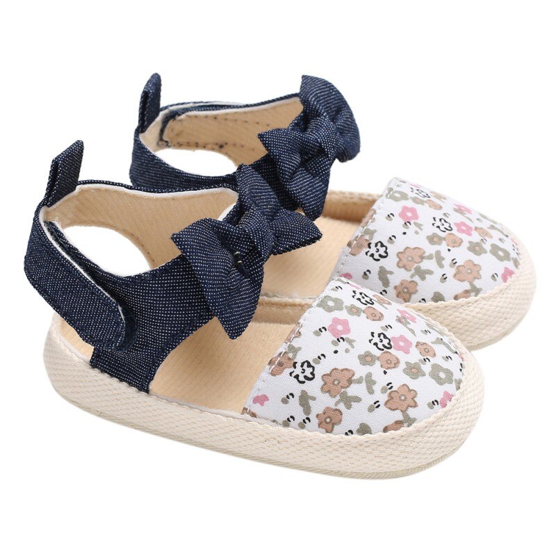 Newborn Baby Shoes Printed Sandals for Girls Summer Print Bows Baby Girls Sandals Cotton Printed Beach Sandals Princess Shoes: B / 13-18 Months