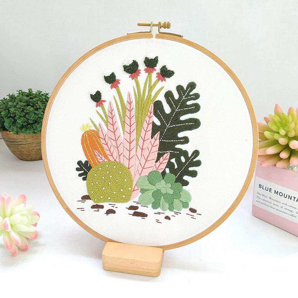 Cotton Cross Stitch Embroidery Kit DIY Cactus Heart Love Flowers Embroidery Kit Handcraft Painting Embroidery Hoop Home Decor