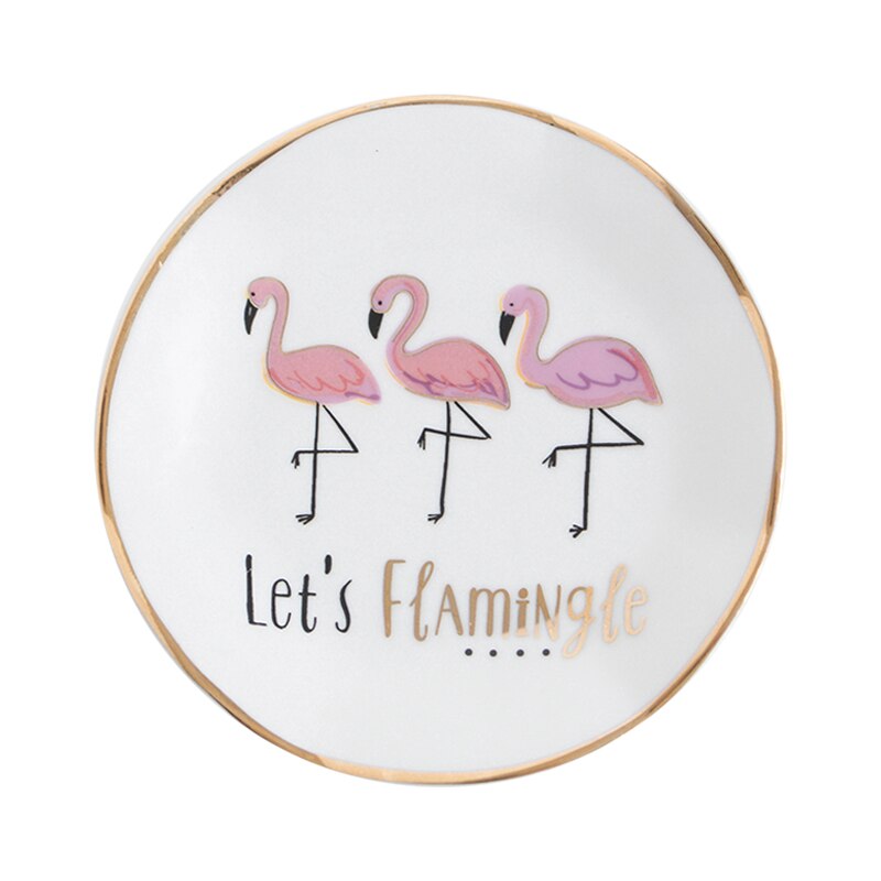 Liten hamsa sun hand flamingo kaktus ananas krona keramisk tallrik tallrik dekorativa smycken prydnad maträtt halsband förvaringsbricka: Rund flamingo