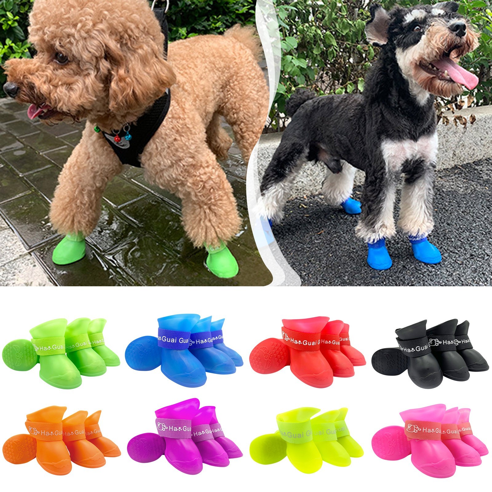 Botas de goma antideslizantes impermeables para mascotas, zapatos de suela blanda para exteriores, botines para perros, accesorios para mascotas, 4 Uds.