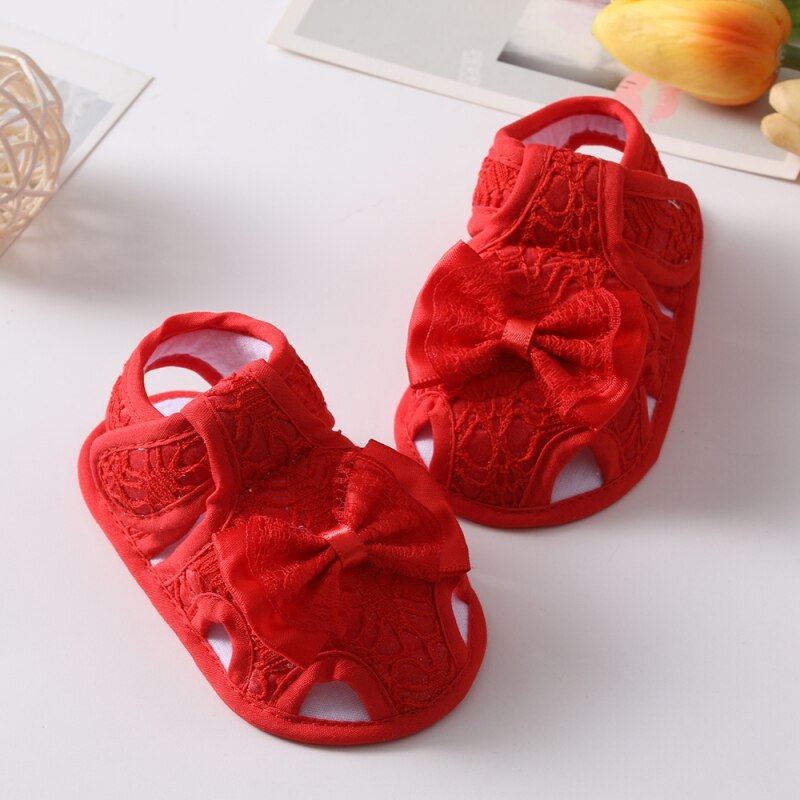 Zomer Baby Meisje Strik Hollow Sandalen Peuter Soft Sole Wandelschoenen Hoofdband Set