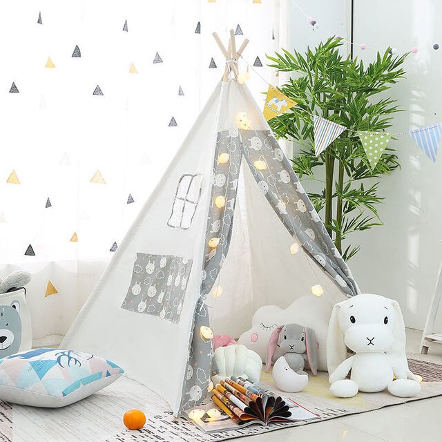 1.3M Portable Children&#39;s Tent Tipi Indian Tents for Kids Large Baby Playhouse Outdoor Camping House Child Teepee Castle Carpet: GR0052-Cartoon3