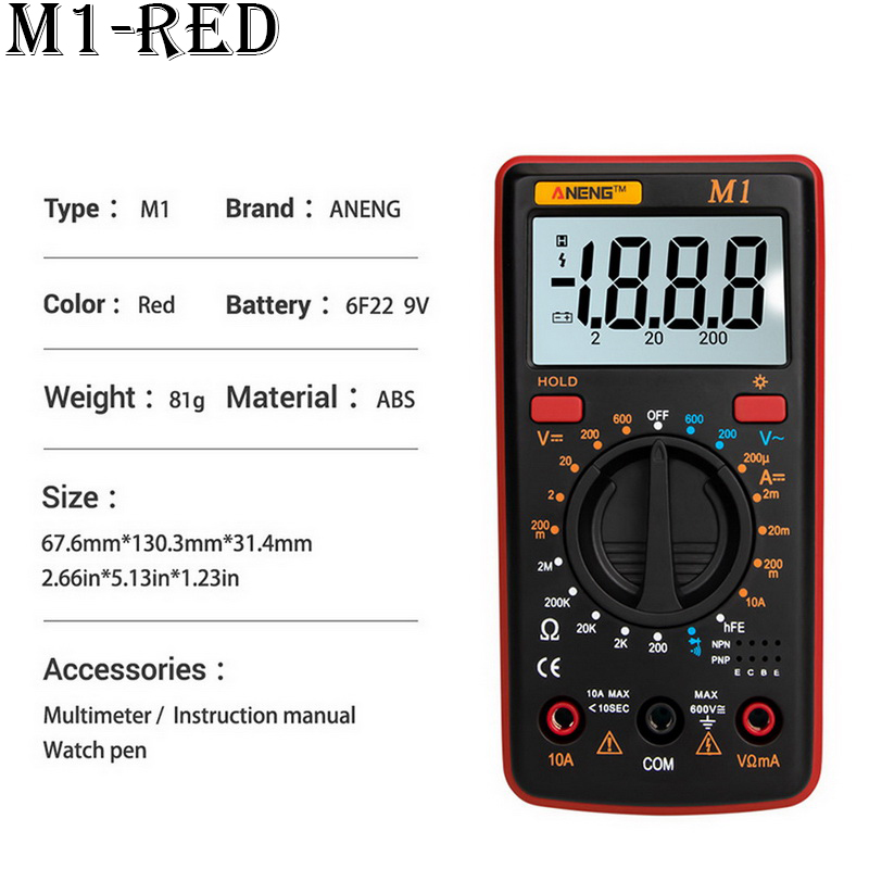 Digital Multimeter M1 A830L Portable Multimeters Handheld Tester Intelligent Digital Multimetro With Test Lead Lcd Display