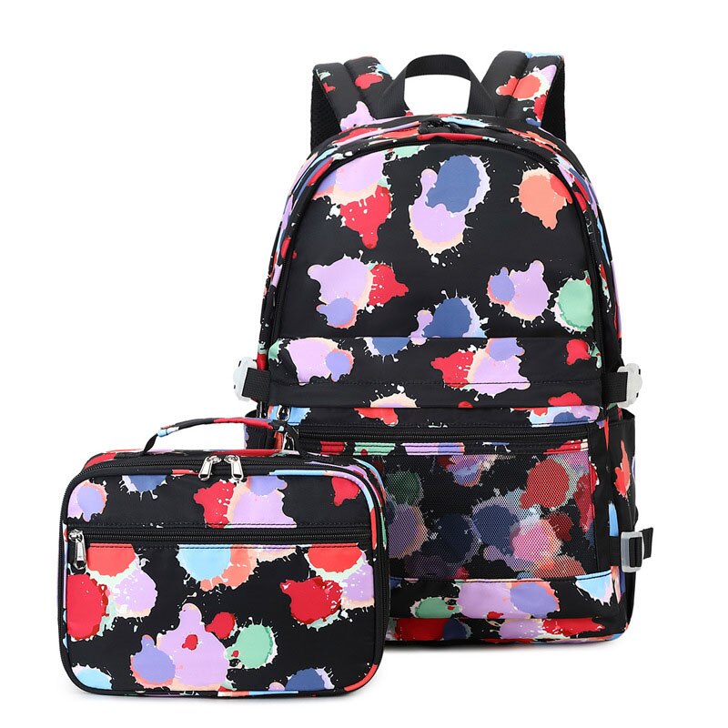 Colorful Printed Middle High School Bag Backpacks for Women Teenager Girls 2022 Waterproof 15.6 Laptop Schoolbag Backpack Female: Black