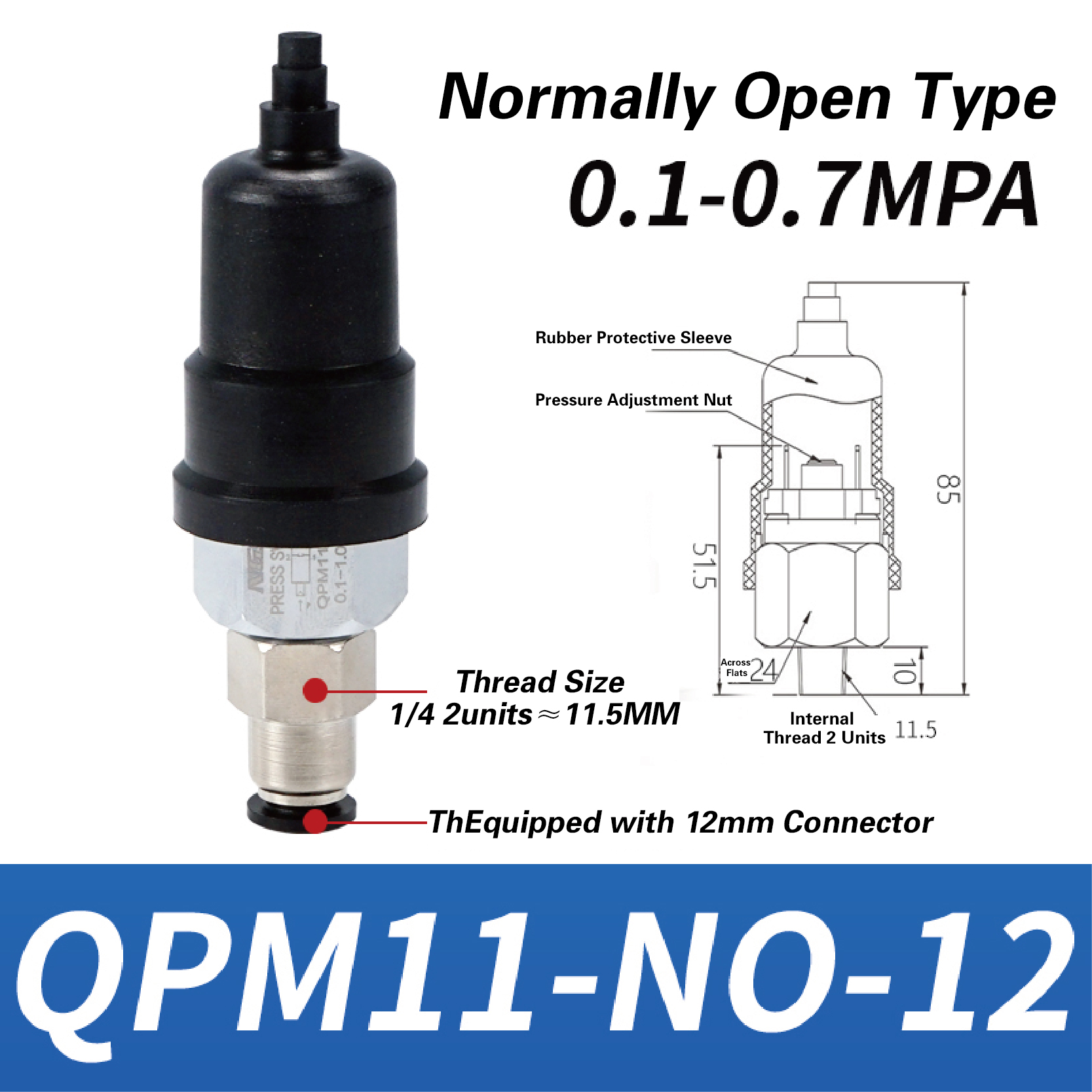 QPM11-NO QPM11-NC Adjustable Air Pressure Switch 1/4 1/8 Inch Pneumatic Diaphragm Hydraulic Pressure Control for Compressor: Silver
