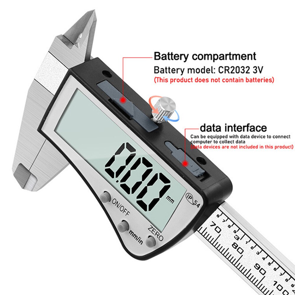 Digital Caliper Measuring Tool - 6 Inch Stainless Steel IP54 Splash Proof Caliper With Large LCD Screen, Easy Inch/Metric/Fraction Conversion For DIY, Woodworking, Engineering