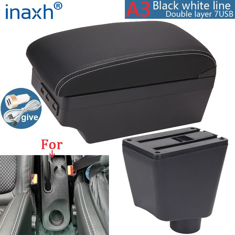 For Renault Clio 4 Armrest For Renault Clio 3 III IV Car Armrest box Car accessories Storage box cup holder ashtray USB: A3 Black white 7USB