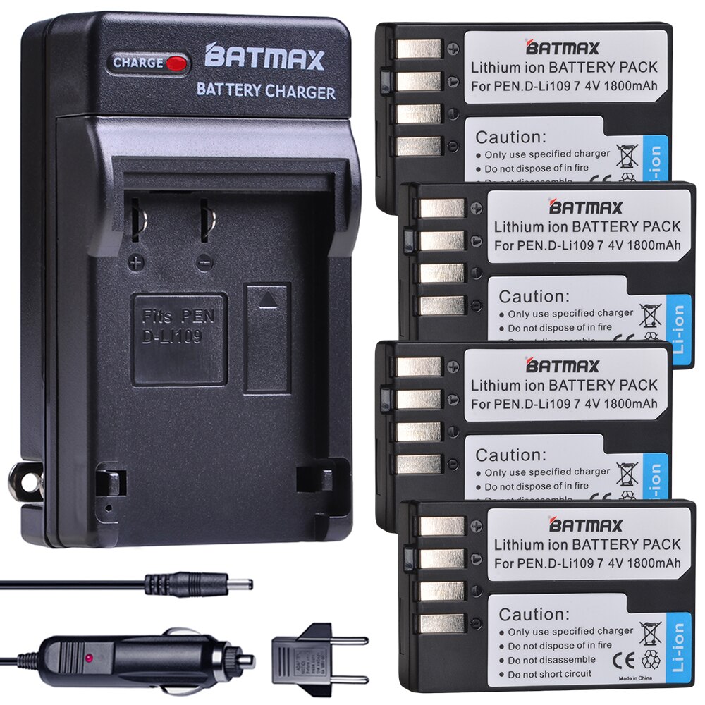 Batmax d - li109 d li109 batteri akku +digital oplader til pentax kr k -2 kr k2 kr k30 k50 k-30 k-50 k500 k-500: 4 batteri og oplader