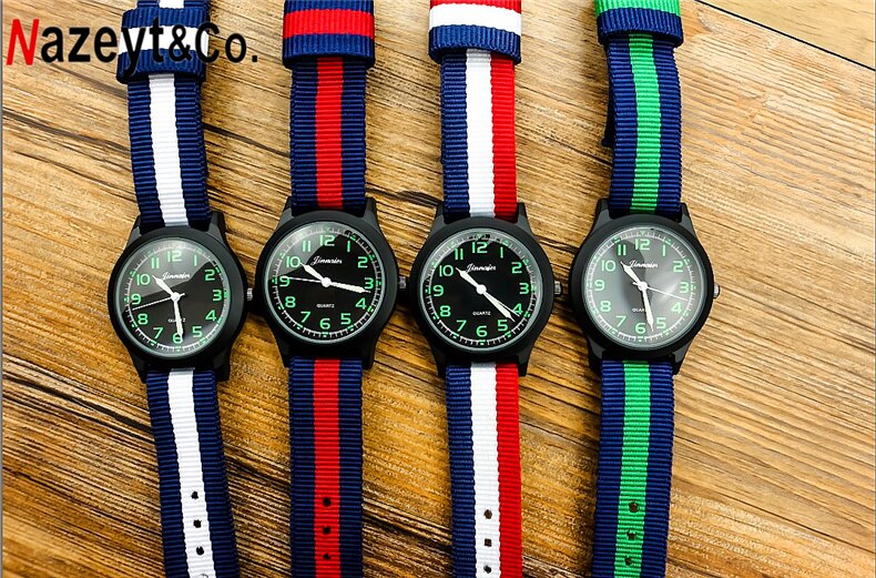 Nazeyt märket lyx barn armé klocka pojkar och flickor sport lysande händer nylon kvarts armbandsur klocka relogio