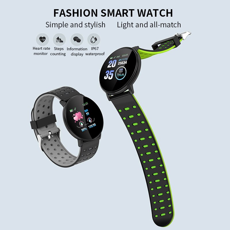 Bracelet connecté de Sport 119Plus pour hommes et femmes, avec moniteur de fréquence cardiaque, de pression artérielle et d'oxygène, étanche,