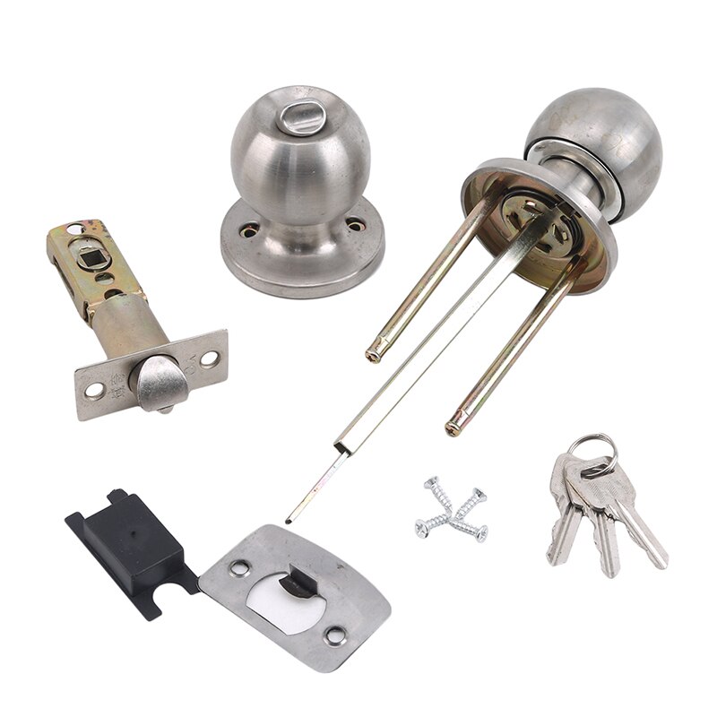 Stainless Steel Lock Round Ball Door Knobs Rotation Lock Knobset Handle Entrance Lock With Keys Bedrooms Supplies