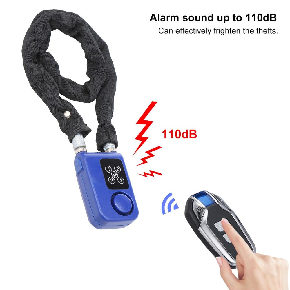 Keyless Password Lock Wireless Remote Control Lock 80CM Steel Chain Anti Theft Alarm Lock Digital Smart Lock for Bicycle