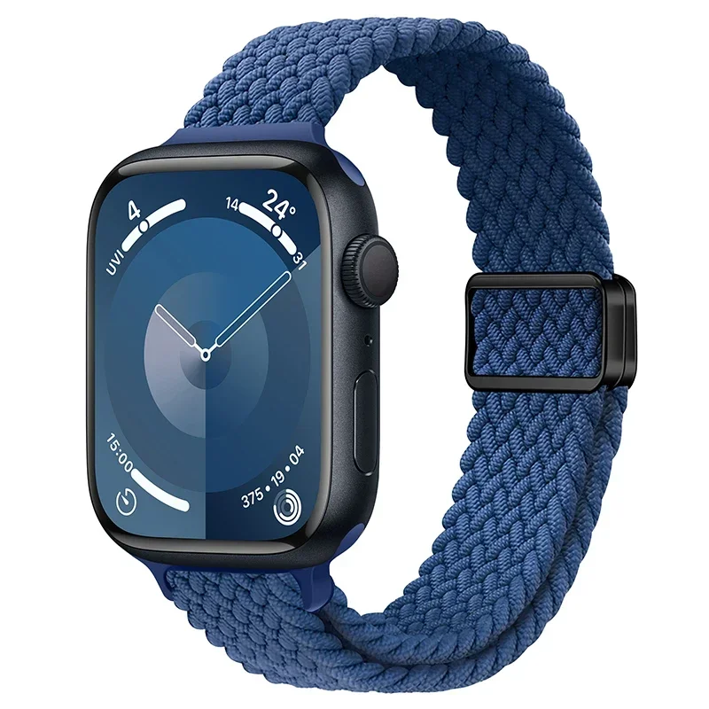 Bracelet en Nylon pour Apple Watch 9 8 7 45mm 41mm Ultra 49mm, boucle tressée mince, iWatch 6 5 4 SE 44mm 40mm 10 46mm 42mm: Argent jaune / 14mm