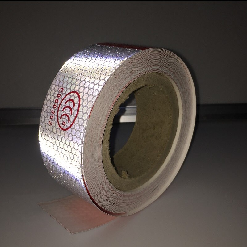 5cm*28M PVC White Add Red Reflective Warning Tape Directly Paste For Van Car Warning Posted