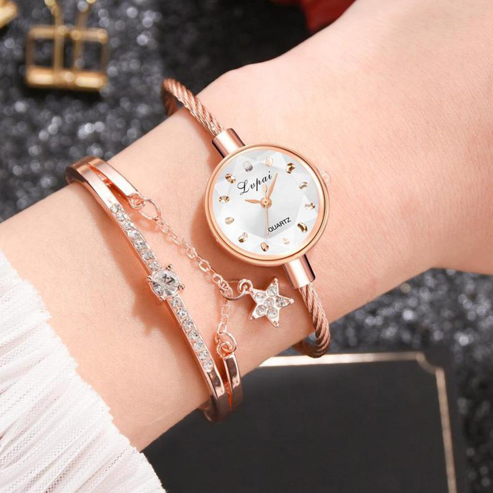 HORLOGES Watches Women Brand Leather Strap Gold Bracelet Quartz Watch For Women Dress Wristwatches Female Clock