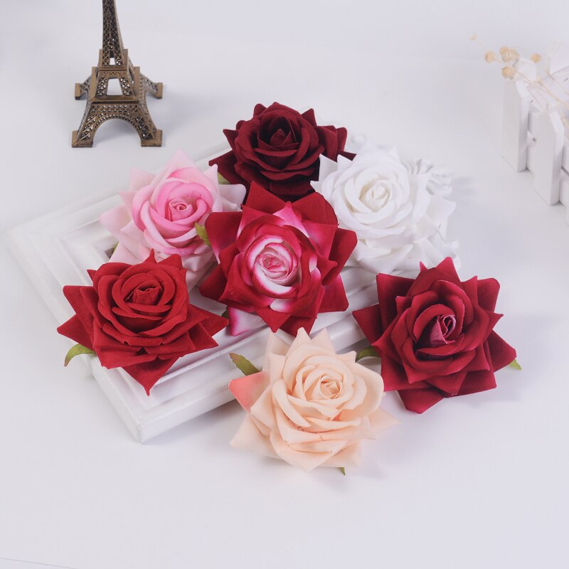 5pcs 8CM rose red artificial flowers head plastic Handmade wedding for home Day home party wreath decoration DIY silk craft