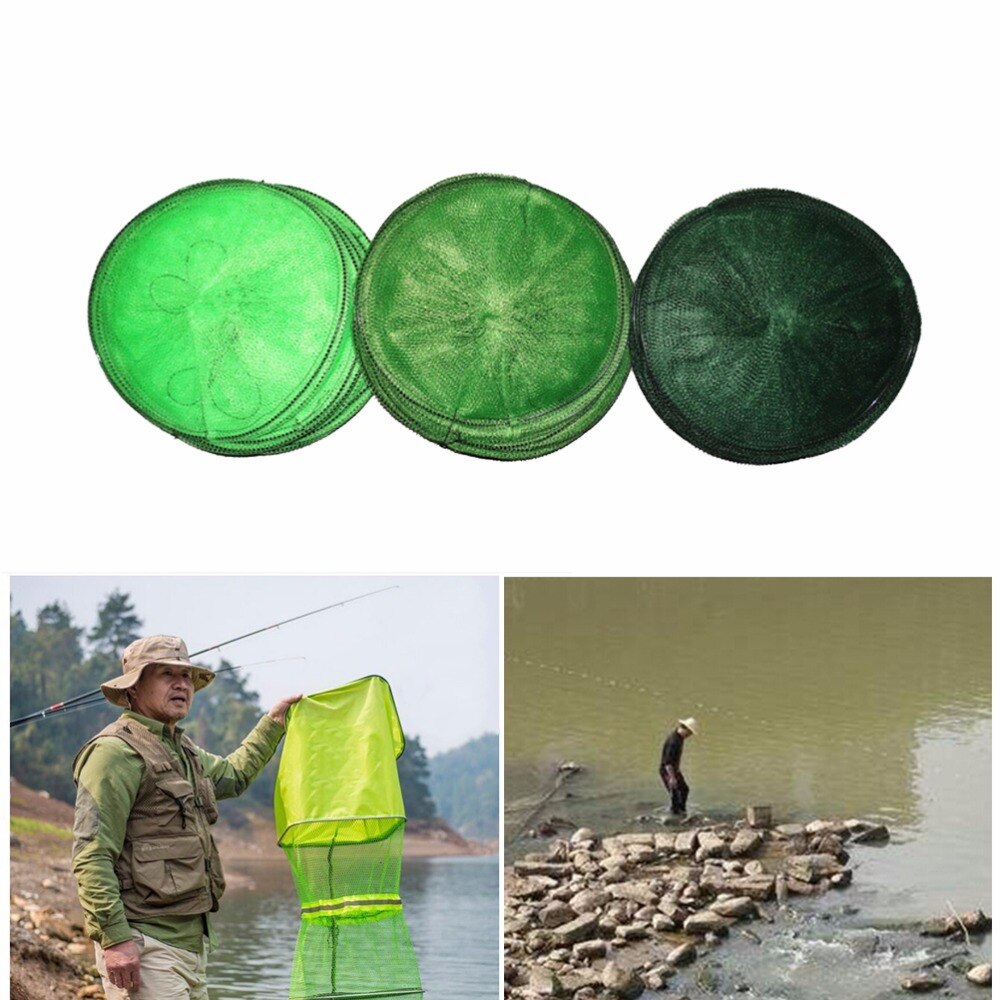 Folding Round Metal Frame Nylon Mesh Crab Crawdad Shrimp Minnow Bait Trap Cast Fish NetFishing Landing Tackle green random