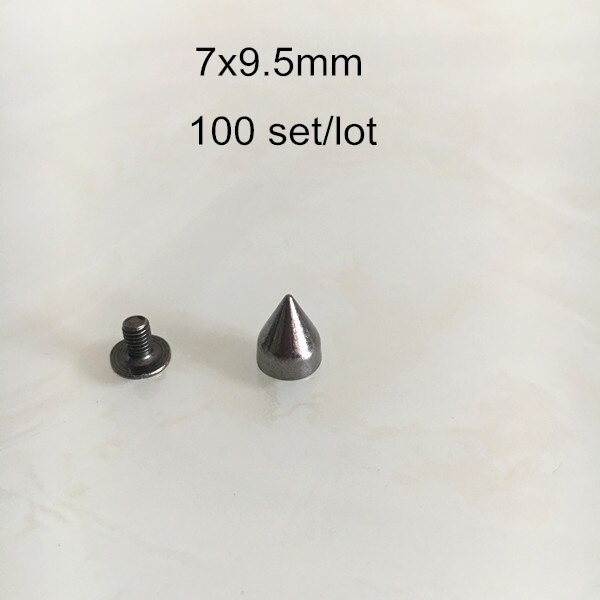 Ruuvata metalliset niittinastat, musta gunmetal punk rock piikkiniitti, luoti / härkäsarvi ruuvitappi, tee-se-itse-kengät, laukut, nahkakäsityöt: 7 x 9.5mm 100 setti
