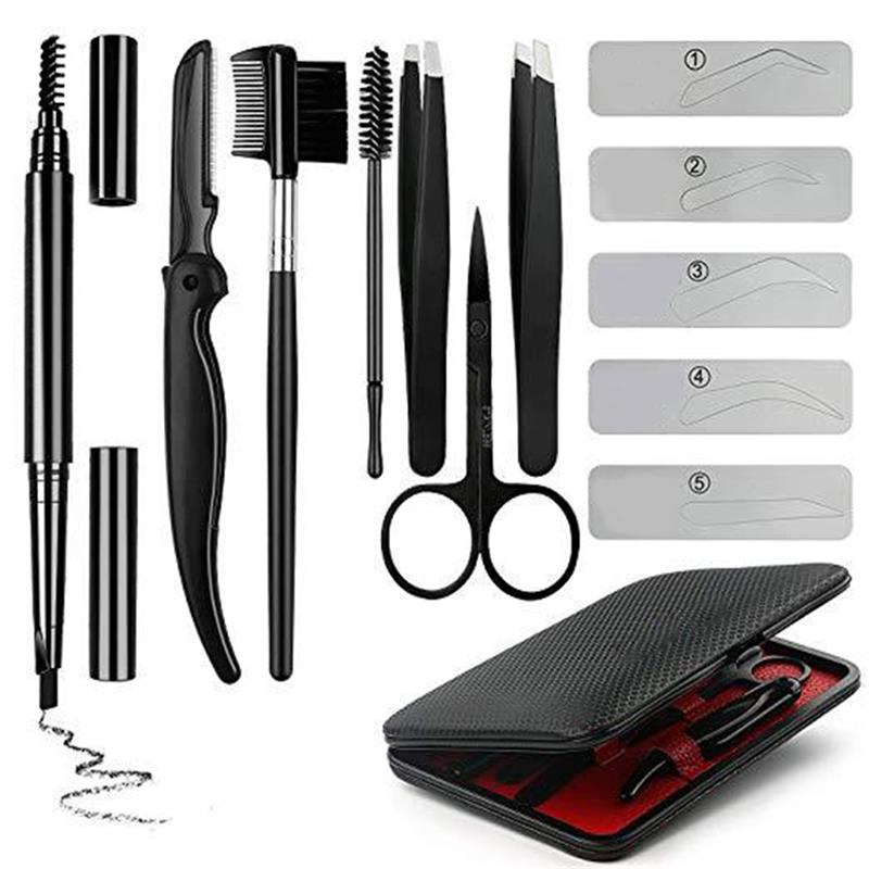 12PCS/1Set Eyebrow Kit Portable Eyebrow Grooming Set Eyebrow Trimming Kit for Men DIY Makeup Eyebrow Defining Tools Kit