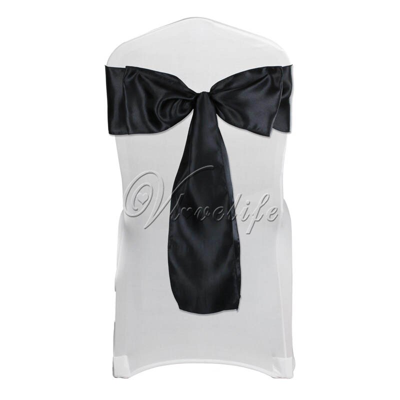 Satin stol sash sløjfe 6 "  x 108 " til banket bryllup fest banket sløjfer sommerfugl håndværk stole betræk dekoration: Sort