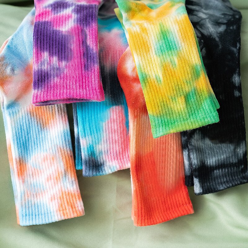 Calcetines de algodón Tie-dye para hombre y mujer, medias de tendencia urbana de , de color sólido, para baloncesto y monopatín