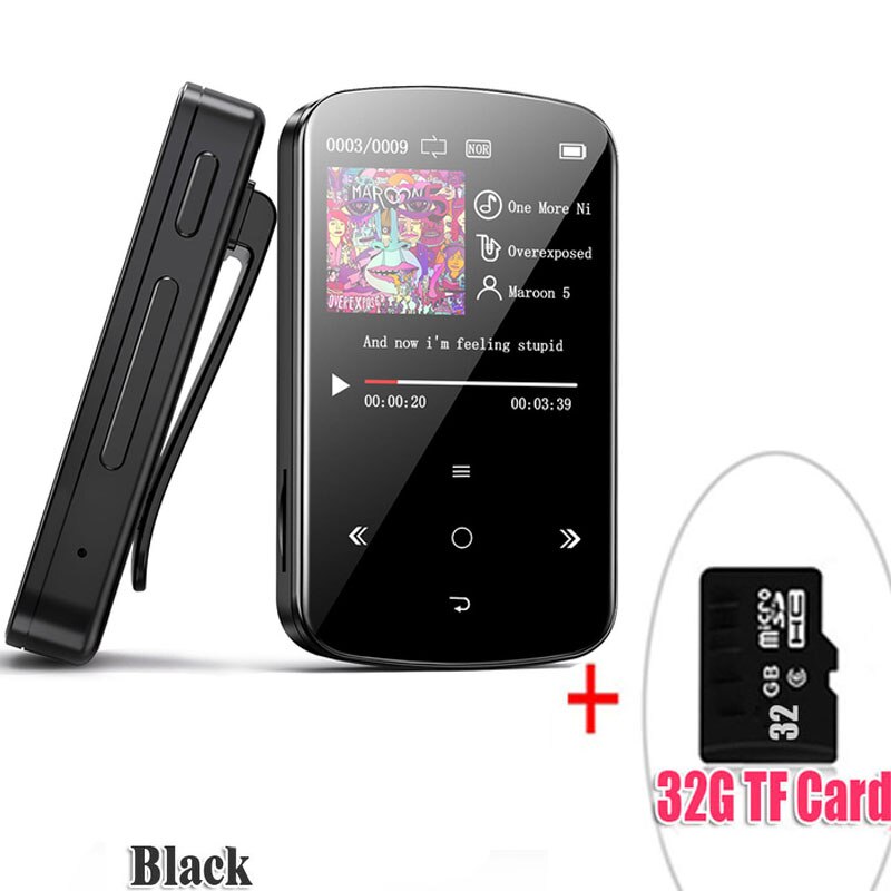 Lettore mp3 bluetooth con Touch Screen, lettore musicale portatile con contapassi, Radio FM, bluetooth stereo mini versione: BlackWith32GBTFcard