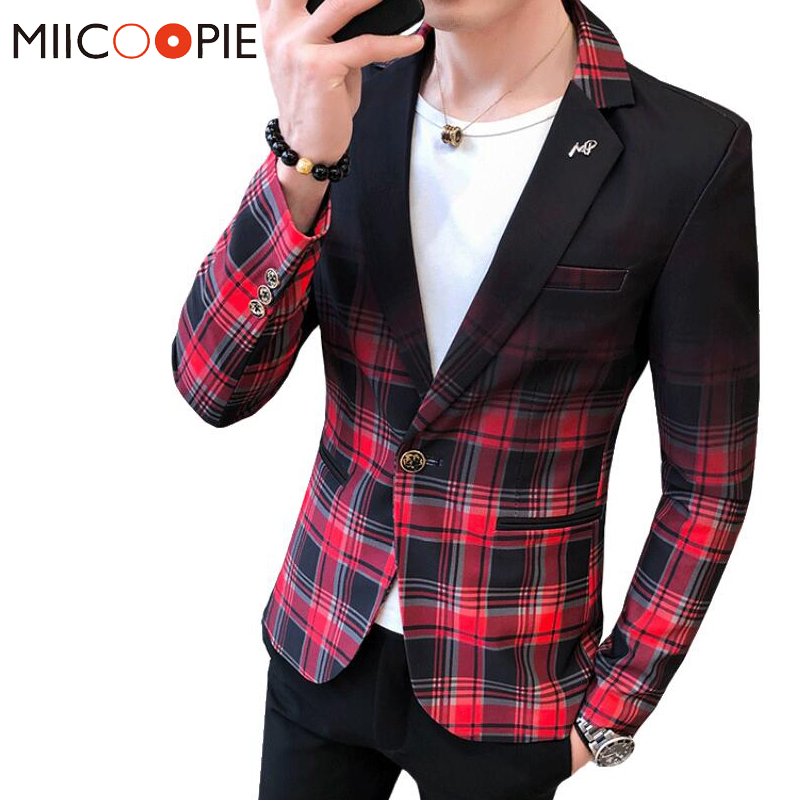Veste à carreaux pour hommes, veste Slim à la et à un bouton, tenue asiatique pour hommes, modèle décontracté