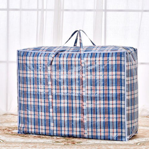 Plus Größe Hause Lagerung Wäsche Kunststoff Tasche Plaid Grundlegende Wasserdichte Staubdicht Griff Große Reißverschluss wiederverwendbar Starke Lagerung Taschen: Tiefe Blau / 70x65x15cm