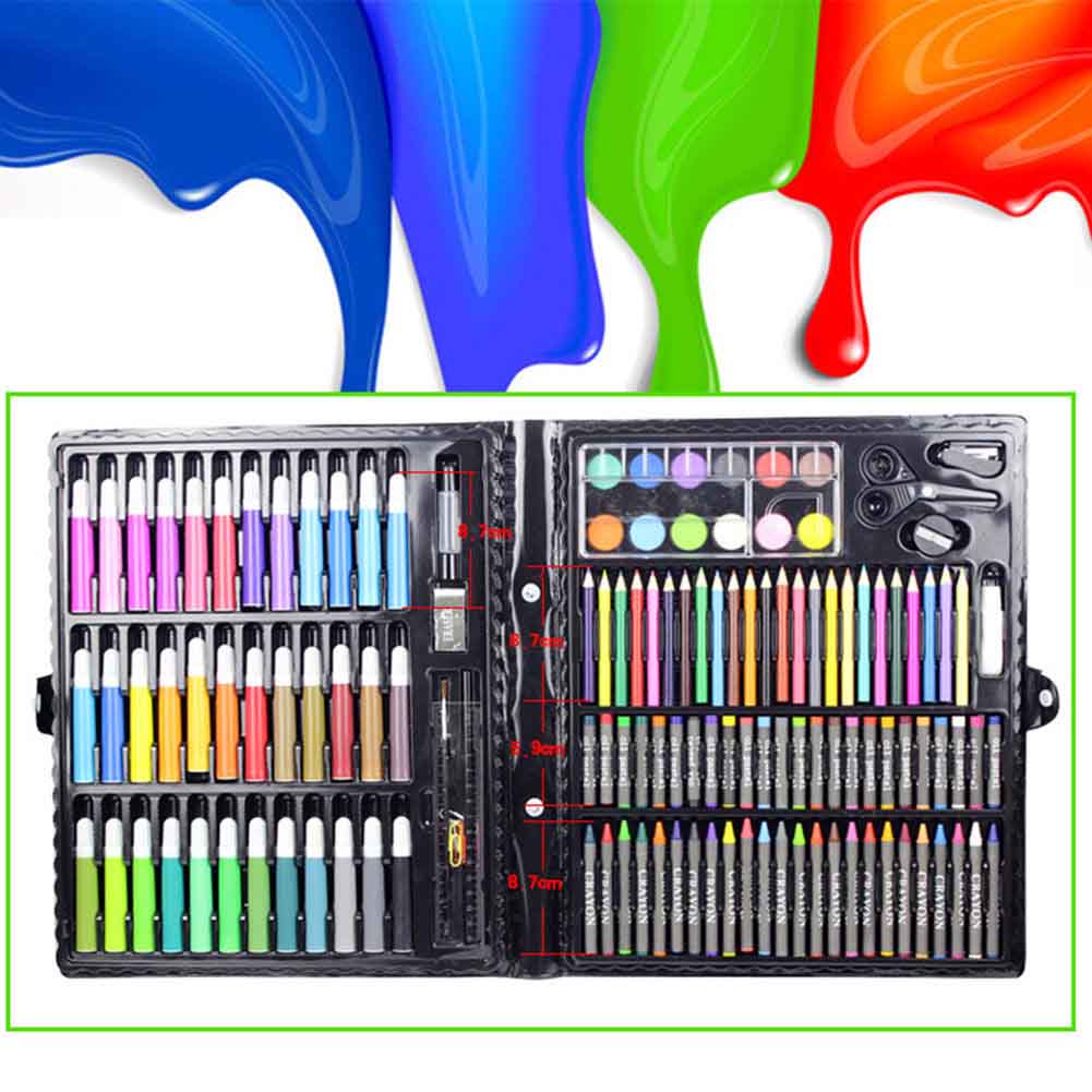 Juego de herramientas de dibujo con pincel para pintar, conjunto de 150 unidades, rotulador de agua de colores, lápices de colores, suministros para para niños, Kit de Arte de papelería